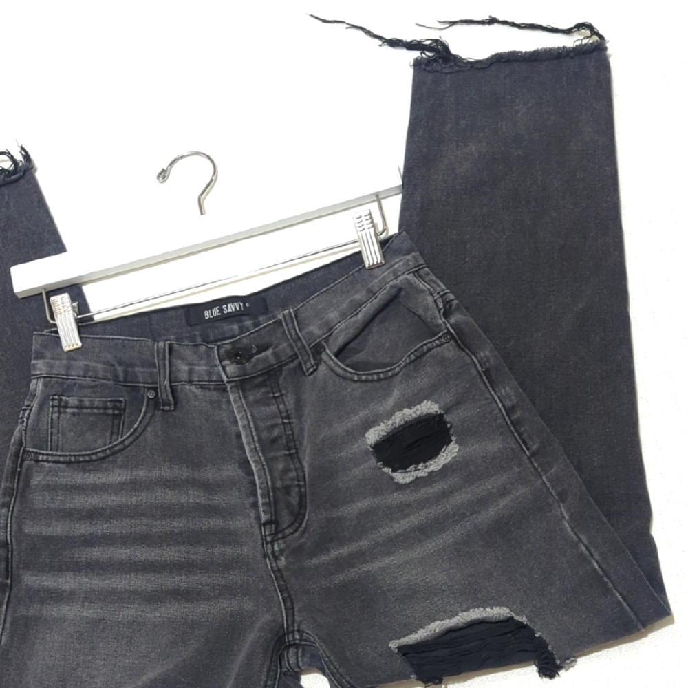 Blue Savy | Straight Leg Denim | Button Fly  Edgy | Grunge | Chic | Straight Leg